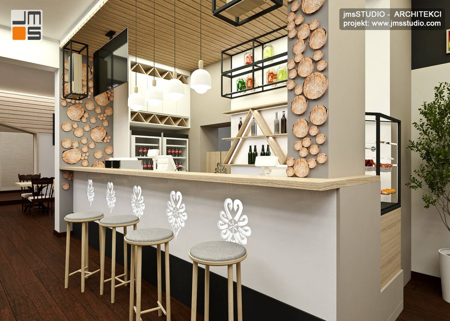 Projekt baru w restauracji góralskiej Zajazd Kałużna - projektowanie wnętrz Kraków