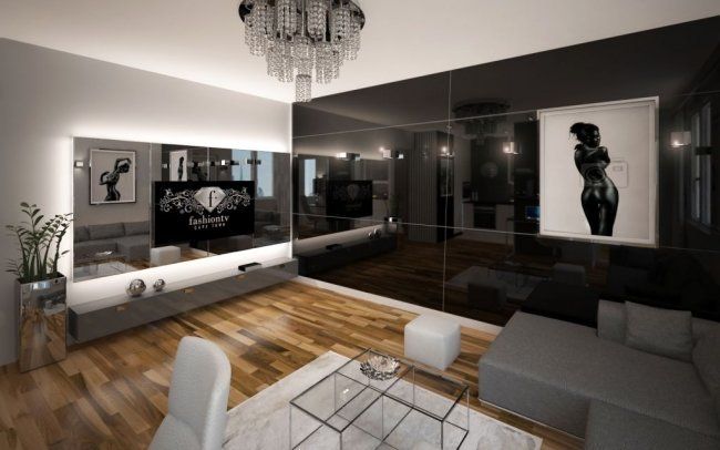 Projekt wnętrza mieszkania w stylu glamour  w apartamentowcu w Krakowie