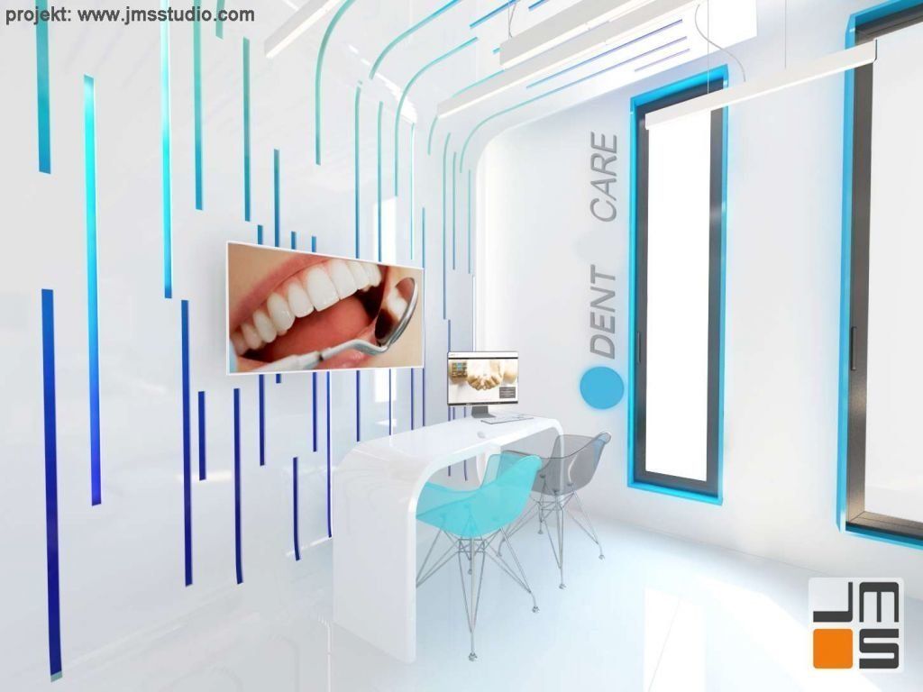 pomysł na ścianę z alucobondu wersja niebieska u stomatologa i dentysty