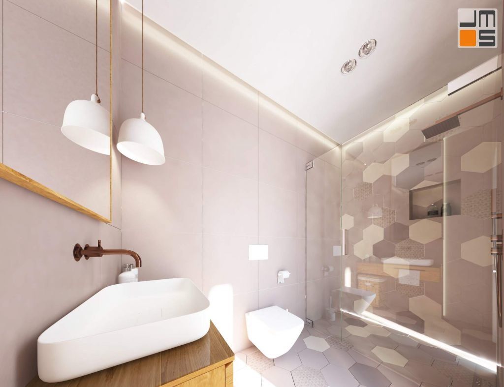 projekt wnętrz łazienki, projekt wnętrz nowoczesnych o ciepłym i przytulnym charakterze w domu pod Krakowem.